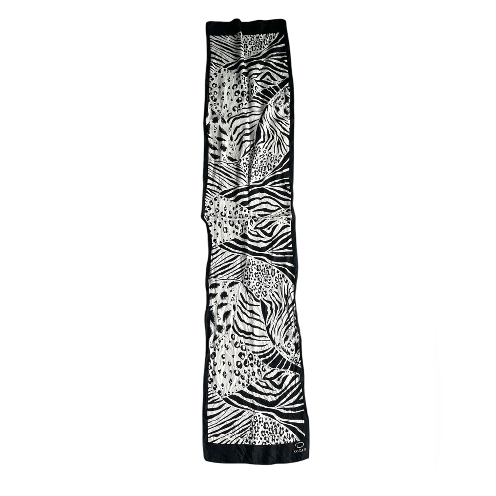 Oscar De La Renta Vintage Silk Scarf Animal print zebra leopard black white - Picture 3 of 10
